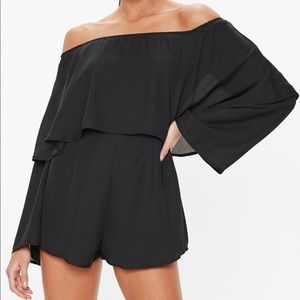 Black Bardot Layered Romper